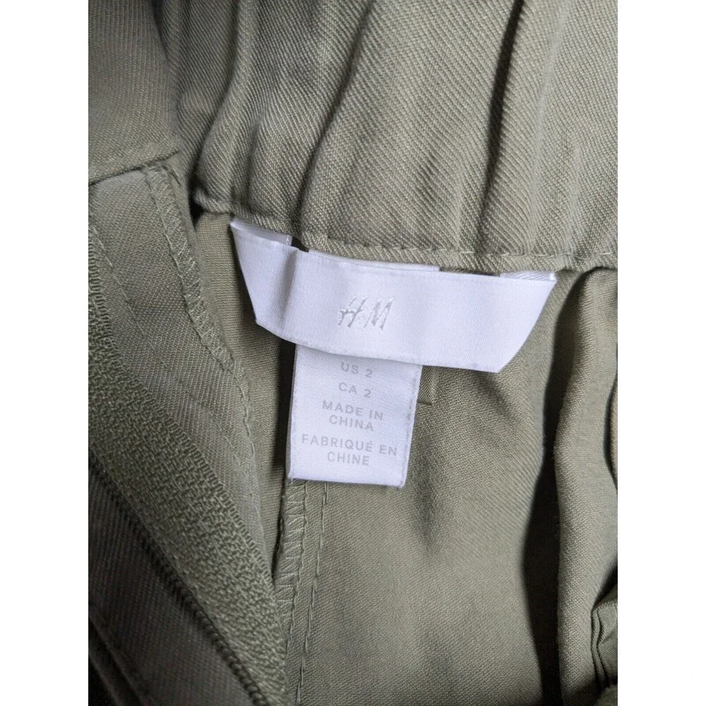 H&M Shorts Women Size 2 High Rise Pleated Wide Leg Olive Green